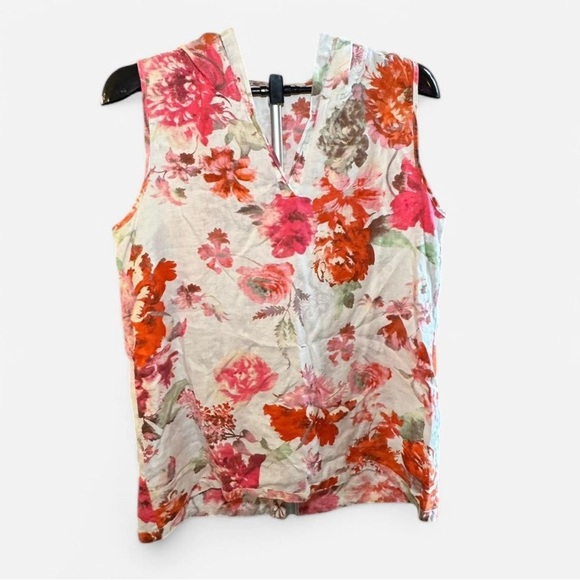 Soft Surroundings Women’s Floral Sleeveless Top with Hood and buttons on back - Picture 3 of 6
